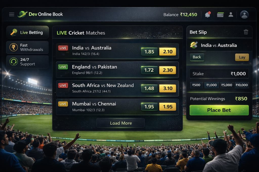 cricket betting ID platform dashboard live odds features