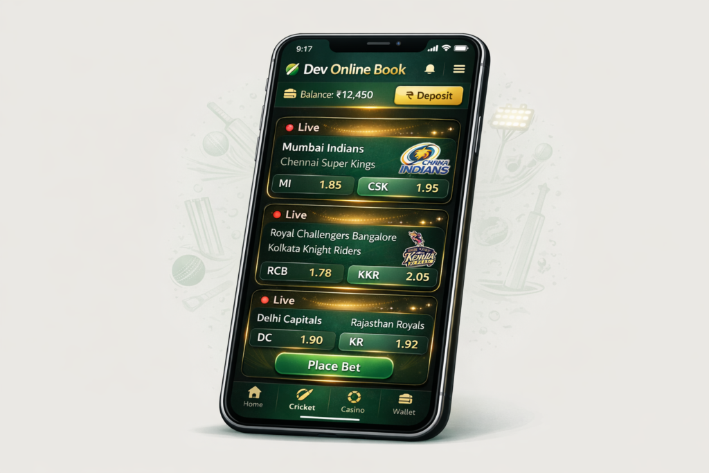 Online cricket betting platform dashboard"