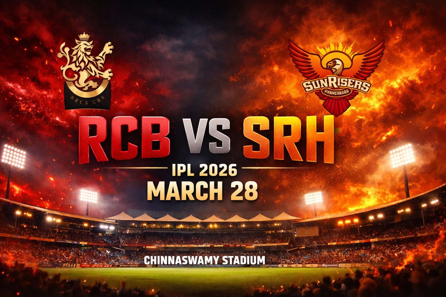 RCB vs SRH IPL 2026 Opening Match March 28 Chinnaswamy Stadium